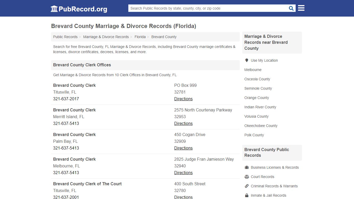 Brevard County Marriage & Divorce Records (Florida)